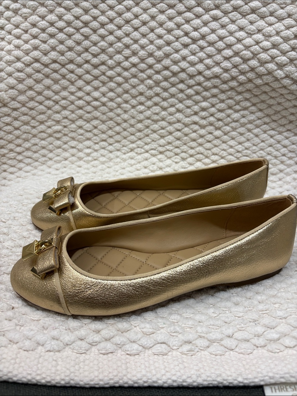 MICHAEL Michael Kors Alice Gold Quilted Insole Bow Ballet Flats NEW Sz 7M